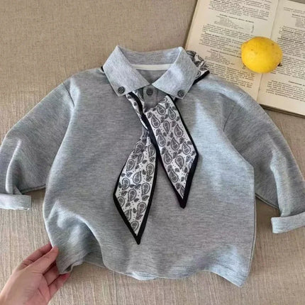 Children's Trendy POLO Shirt 2025 Autumn New Style Small And Medium Sized Children's Tie Long Sleeve Top Baby Handsome Shirt