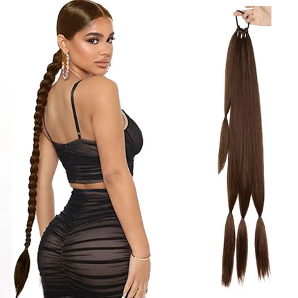 0'' Braids Ponytail Extensions Long DIY ith Elastic Tie Straight Wrap Around Braid Hair Extensions Synthetic Hairpiece for Women