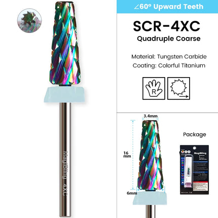 MagiBling Super Cut 5 In 1 Tapered Barrel Carbide Nail Drill Bits Right handed Cuticle Hard Gel Removal Professional bits 3/32"