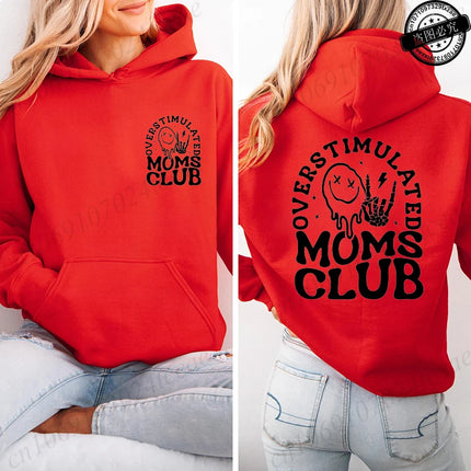 Hoodies for Women Overstimulated Moms Club Design Sweatshirts Women Clothes Comfortable Pocket Pullovers Graphic Mother Gifts