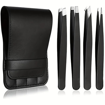 4Piece Stainless Steel Tweezer Set for Facial Hair Removal and Splinter Removal travel kit