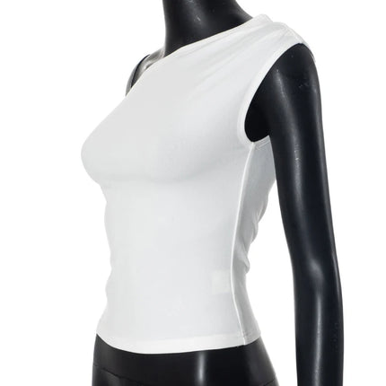 2024 Women's Summer Ins Style New Shrink Pleated One-Shoulder Crop Top Backless Twist Tie Asymmetric T-Shirt Casual Top