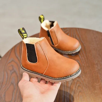 New Kids Fashion Boots for Boys Girls Toddlers Big Children Ankle Boots with Zipper Warm Thick Plush Autumn Winter Chelsea Boots