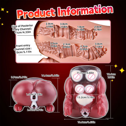 SHAZ Realistic Horse Vagina&Anal Two Channel Stroker, Skin-Friendly Silicone Onahole, Penis Training Stimulator, Sex Toy for Men