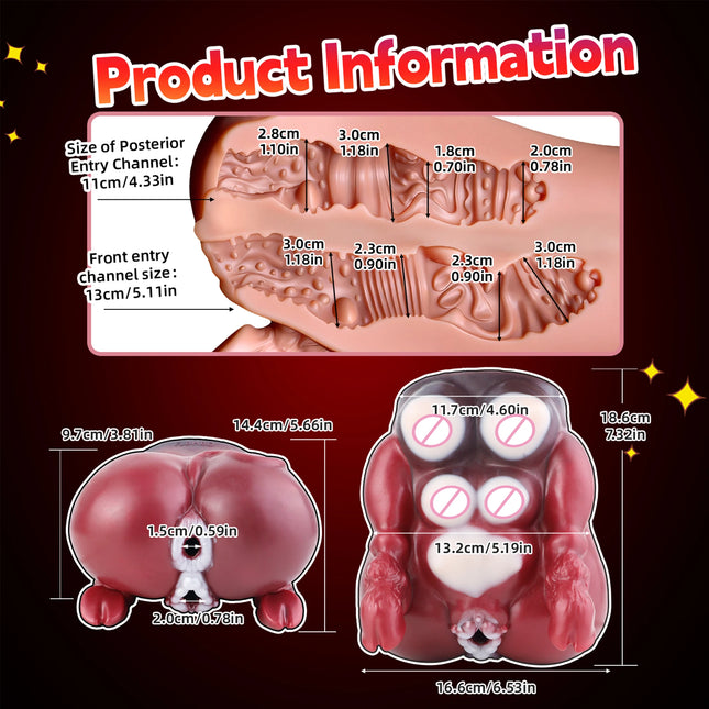 SHAZ Realistic Horse Vagina&Anal Two Channel Stroker, Skin-Friendly Silicone Onahole, Penis Training Stimulator, Sex Toy for Men