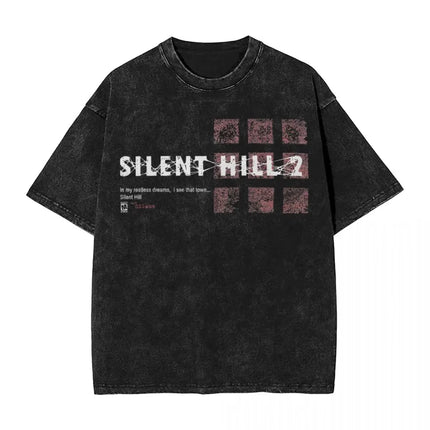 Washed T Shirts Horror Silent Hill Heavens Night Hip Hop T-Shirt Street  Streetwear Short Sleeve Printed Tops Tees Men Women