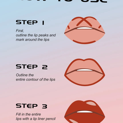 Waterproof Liquid Lip Liner, Gourd Shape Sponge Applicator for Precise Outline - Matte Long-Lasting Lip Contour Pen, Lip Tint