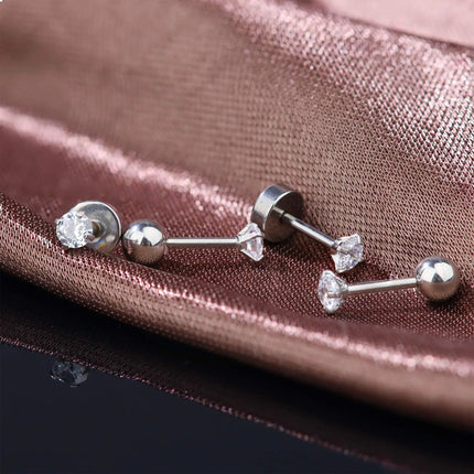 3-8mm Small Black Silver Color Earrings Stone CZ Crystal Ear Studs Surgical Steel Cubic Zirconia Helix Earring Women Accessories