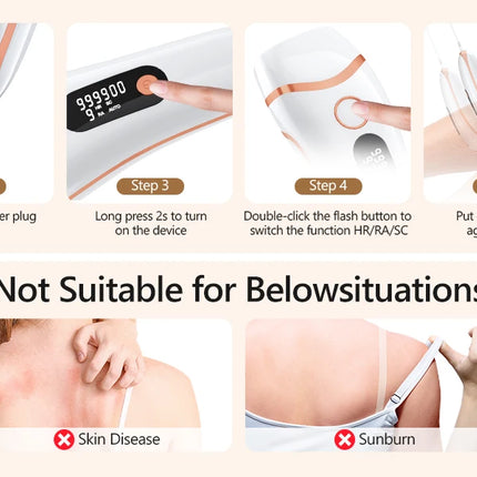 IPL Devices Hair Removal Laser 17J 999900 Light Pulses HR/SC/RA 9 Levels Whole Body Painless Hair Removal Home Use For Men Women