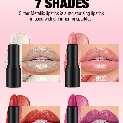 Nude Gray Metallic Lipstick Glitter Diamond Waterproof Long-Lasting Lip Gloss High Pigment Shiny Sparkling Pearl Lip Tint Makeup