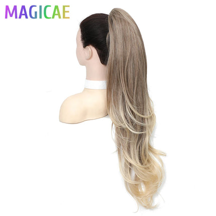 26Inches Claw Clips On Body Wave Ponytail 180Gram Ombre Brown Blond P27/ 613 High Temperature Synthetic Hair Extensions