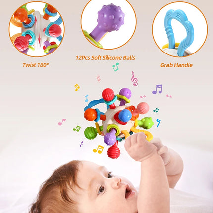 Baby Manhattan Ball Toy Montessori Teether Rattle for 0-18 Months Newborn Soothing Toy Easter Ramadan Gift for Boys Girls