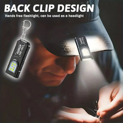 Powerful Mini COB LED Keychain Flashlight USB C Rechargeable Hanging Work Light Waterproof Keyring Camping Walking Pocket Lamp