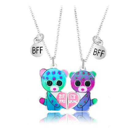 2Pcs Cute Cartoon Animal Magnetic Necklace Exquisite Kawaii Pendant Best Friends Couple Jewelry Accessories Party Birthday Gift