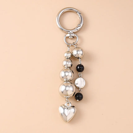 Aihua Cute Y2K Metal Shell Love Heart Key Chain Pearl Key Ring for Women Girl Handbag Pendants DIY Handmade Jewelry Accessories