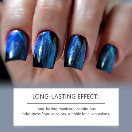 Blue-Black Cat Eye Nail Polish - Gentle Water-Based Formula, Long-Lasting Chip-Resistant, Quick-Drying,Transparent Jelly Shimmer
