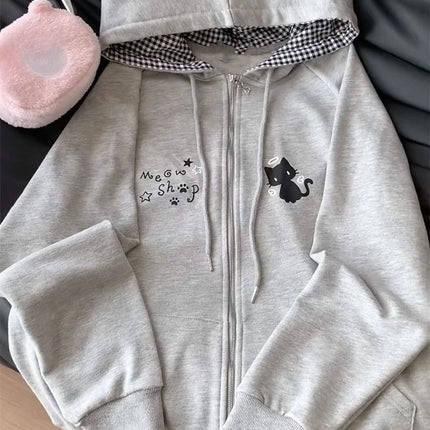 Japanese Kawaii Sweatshirt Long Seleeve Casual Women Subculture Hoodies Rivet Print Coat Cute Sweet Style Chic Women Clothing