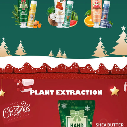 Christmas kit-10 sets/box hand cream kit, lip balm set, with Santa Card and red gift bag, party gift distribution