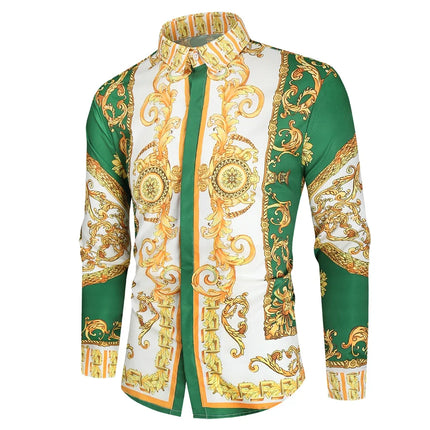 2023 New Men's 3D Digital Print Fashion Slim Fit Long Sleeve Shirt Smooths Your Silhouette Cross-Border Wholesale