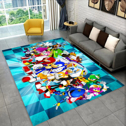 3D S-Sonik Cartoon Retro Area Rug, Carpet Rug for Living Room Children's Bedroom Sofa Doormat Decor, Kid Play Non-slip Floor Mat