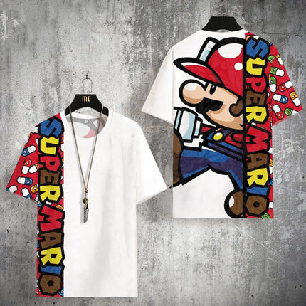 T-shirt Mario Print Short-sleeved Slim Summer Quick-drying Super Mario Clothes for Children and Family, Large Size