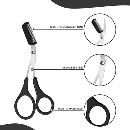 Eyebrow Trimmer Scissors Professional Non-Slip Finger Grip Brow Scissors with Comb for Men and Women Brow Shaping Makeup Tools