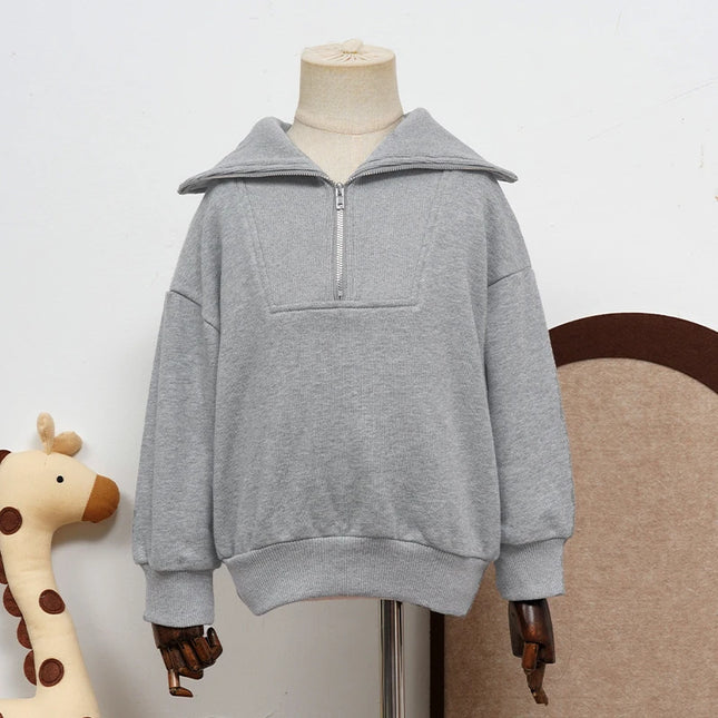 Autumn New Children's Cotton Half-Zipper Sweatshirt 2026 Fashion Streetwear Boys And Girls Lapel Long-Sleeved Pullover Sweaters