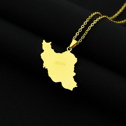 1Pcs New Stainless Steel Iran Map Hollow Heart Pendant Necklace Men's and Women's Versatile Sweater Chain Accessories Pendant