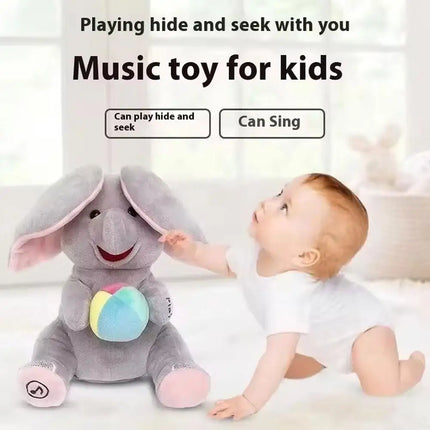 Hide And Seek Elephant Plush Toy Baby Head Up Training Soothing Singing Musical Doll New Born Gift For 3-12 Months