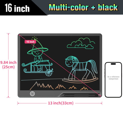 Rechargeable LCD Writing Tablet 16 Inch Colorful Doodle Board Drawing Pads for Kids, Educational Learning Toys for School Home