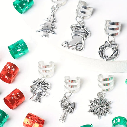 26 Pcs Christmas Decor Pendant Dreadlock Braid Hair Rings Hippie Style Holiday Party Accessories For Women