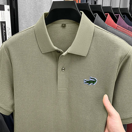 100% Cotton High-End Men New Short-Sleeved Polo Shirt Lapel Button Embroidery British Style Fashion Snug Hot-Selling Men's Wear