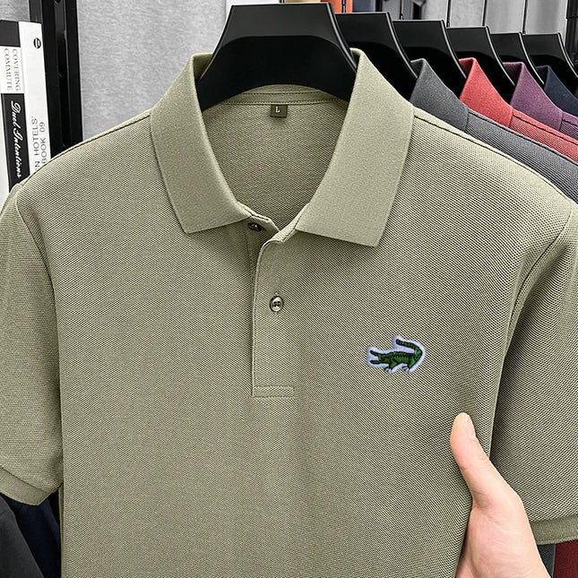 100% Cotton High-End Men New Short-Sleeved Polo Shirt Lapel Button Embroidery British Style Fashion Snug Hot-Selling Men's Wear