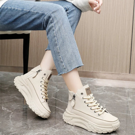 Fashionable versatile high top shoes autumn new round toe thick sole height increasing women's shoes comfortable women's shoes