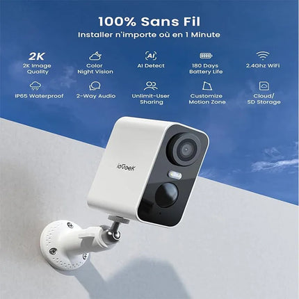 ieGeek 2 PCS 2K Wireless WiFi Surveillance Camera with Battery, Night Vision,Colour and AI & PIR Motion Detection,Outdoor/Indoor