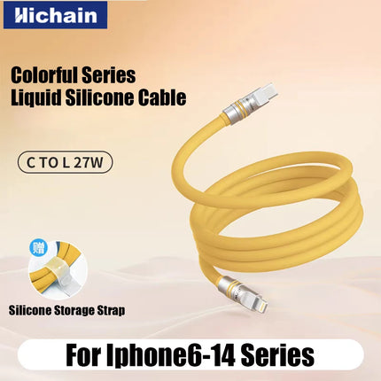Hichain PD27W MFI USB C To Lightning Fast Charging Cable Liquid Silicone Soft Charging Cable For iphone6/7/8/9/10/11/12/13/14
