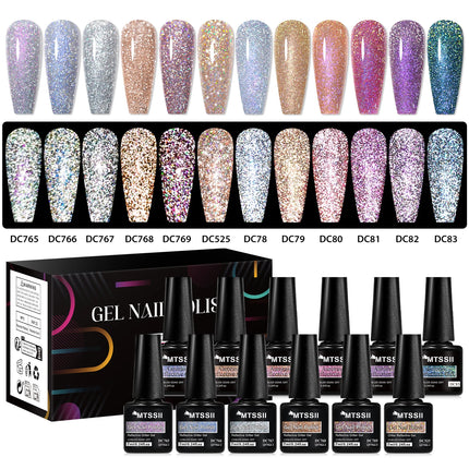 8/12pcs Glitter Gel Nail Polish Set Sparkling Glitter Semi Permanent Soak Off UV Gel Varnish Manicure With Box DIY Nail Supplies