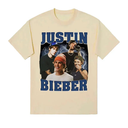 Rap Singer Justin Bieber 2025 Tour Pattern T-shirt for Men and Women Harajuku Fashion Pop Music Casual Short-Sleeved T-shirt