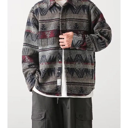 Trendy Men's Woolen Jacket Spring Autumn Casual Style Shirt Patchwork Design Sensibility Chinese National Fashion Overwear