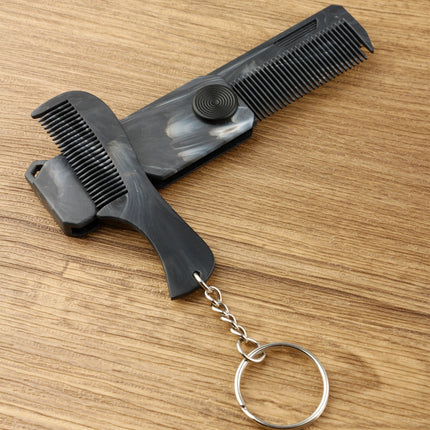 1/2PCS Marble Pattern Beard Folding Comb With Key Chain Mini Mustache Comb Men Portable Travel Beard Care Hair Styling Tool Comb