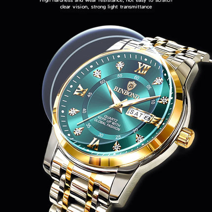 BINBOND Stainless Steel Quartz Wristwatch Top Brand Luxury Clock 3ATM Waterproof Business Men Watches Men Gifts Relojes