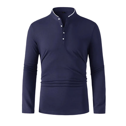 2025 New Men's Casual and Fashionable Solid Color Long-Sleeved Stand-Up Collar T-Shirt Summer Versatile and Comfortable Top