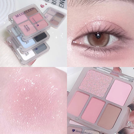5-Color Punk Smokey Eyeshadow Palette Silvery Black Matte Shimmer Nude Pink Eye Shadow Lasting Halloween Eye Makeup Cosmetics