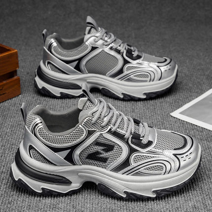 2025 New Thick-Soled Height-Increasing Men's Sneakers, Retro Style Mesh Breathable Versatile Casual Shoes