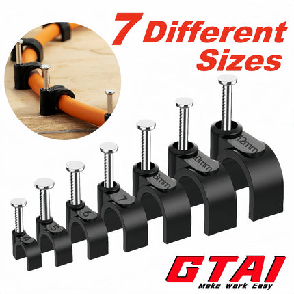 100 pcs cable clamps nail in cable clips， black round ethernet cable wall clips cable tacks coax cable clip speaker wire clips