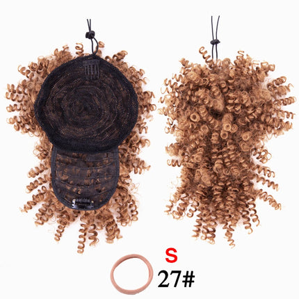 Leeons New Synthetic Afro Kinky Curly Hair Bangs Puff Hair Bun Drawstring Ponytails Clip On Hair Extension Updo Pineapple Fringe