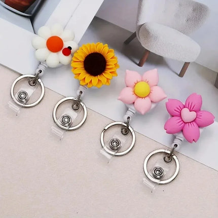 1pcs New Resin Flowers Retractable Nurse Badge Reel Cute Floral Girls Students Doctor ID Card Holder Keys Lanyard