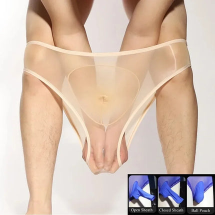 Hot Selling Glossy Sheer Men's Panties Underwear See Through Penis Cover Men Shiny Silky Briefs Panties Lingerie Sexy Male Man