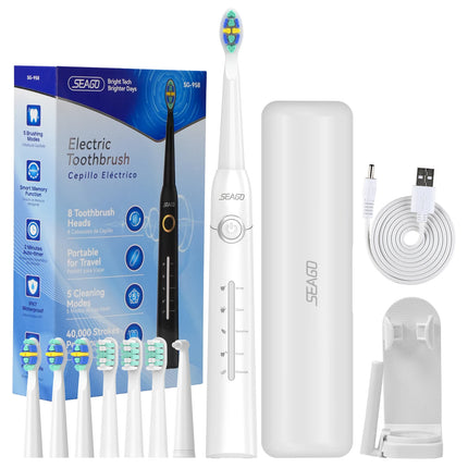 Seago Electric Toothbrush for Adults 5 Modes Smart Timer Waterproof with 8 Toothbrush Heads  Rechargeable Teeth Clean SG-958F