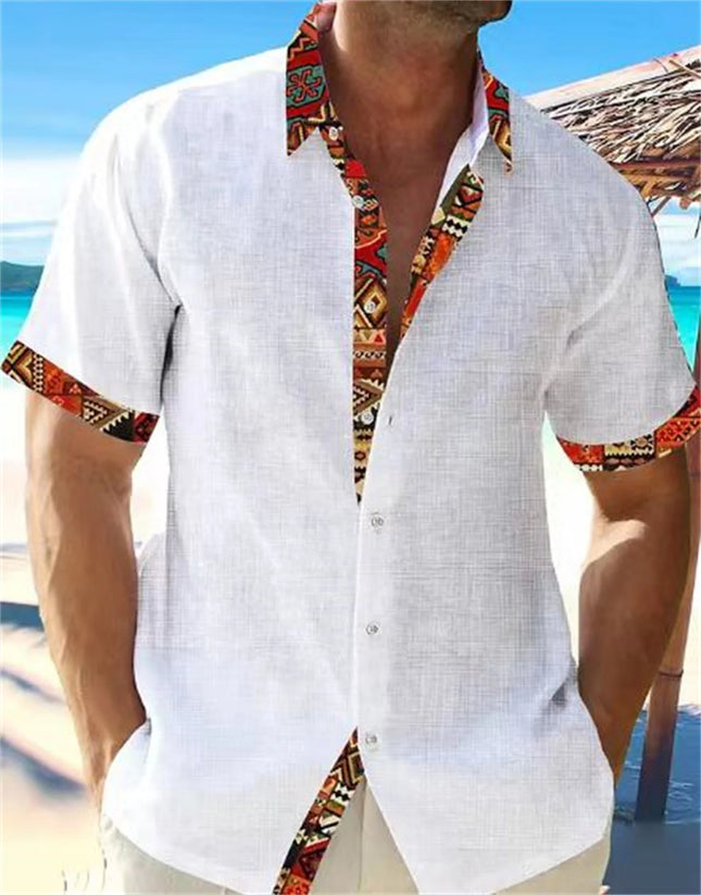 2023 Summer Fashion New Men's High Quality Hawaiian Beach Linen Short Sleeve Shirt Men's Street Solid Top Plus Size